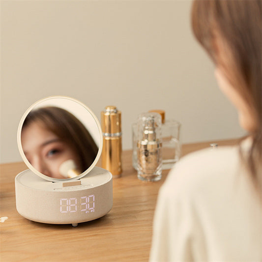 3-in-1 Smart Mirror Clock | Wireless Charger + Bluetooth Speaker + LED Night Light