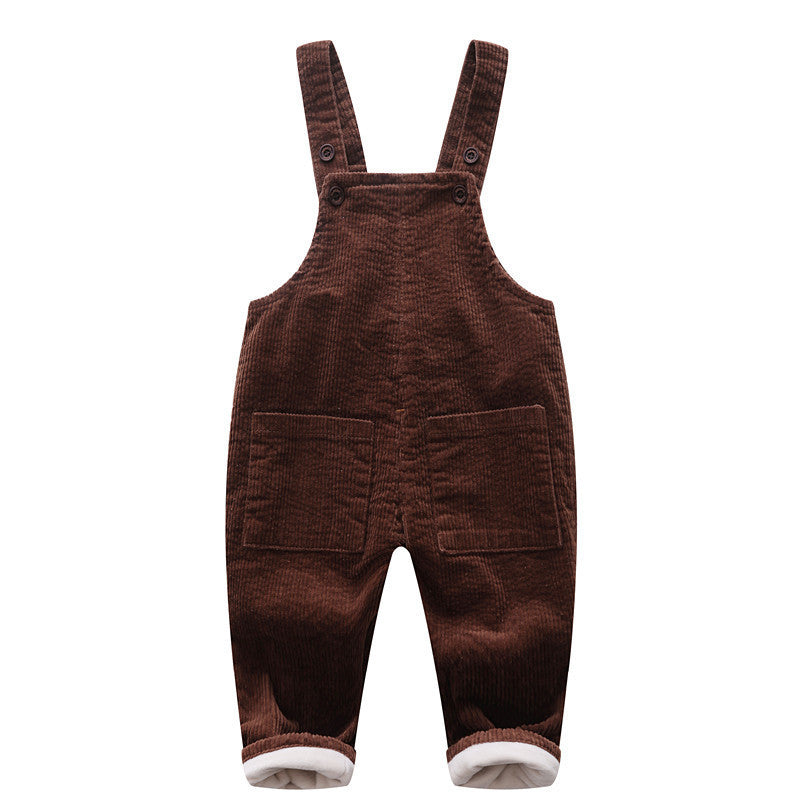 Children's Bib Plus Velvet 0-3 Year Old Baby Can Gear Corduroy Thick Warm Pants