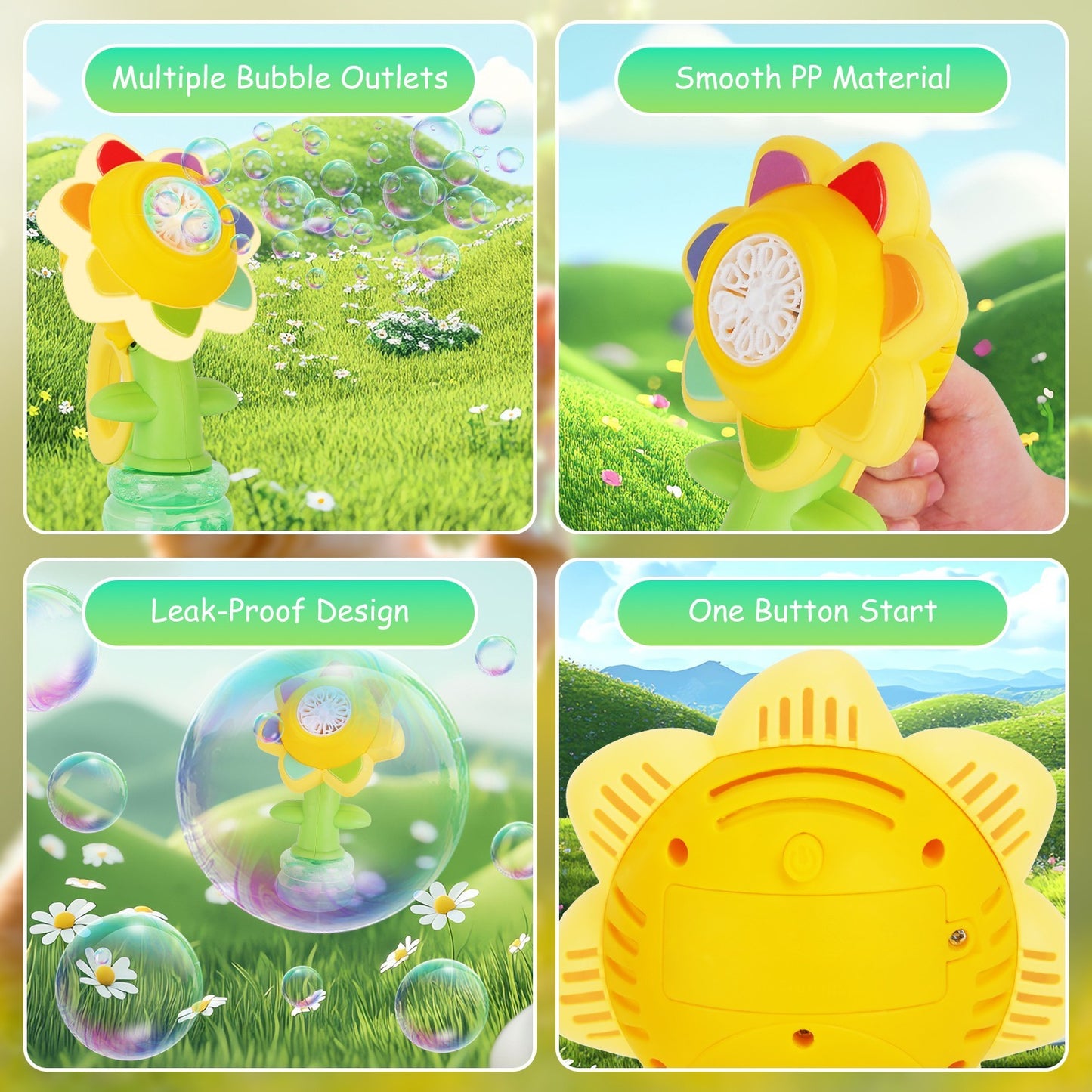 Kids Dancing Sunflower Bubble Machines | Rechargeable 2-Pack Bubble Maker with Lights, Fun Outdoor Summer Toy for Toddlers