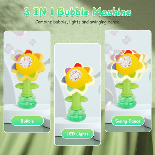 Kids Dancing Sunflower Bubble Machines | Rechargeable 2-Pack Bubble Maker with Lights, Fun Outdoor Summer Toy for Toddlers