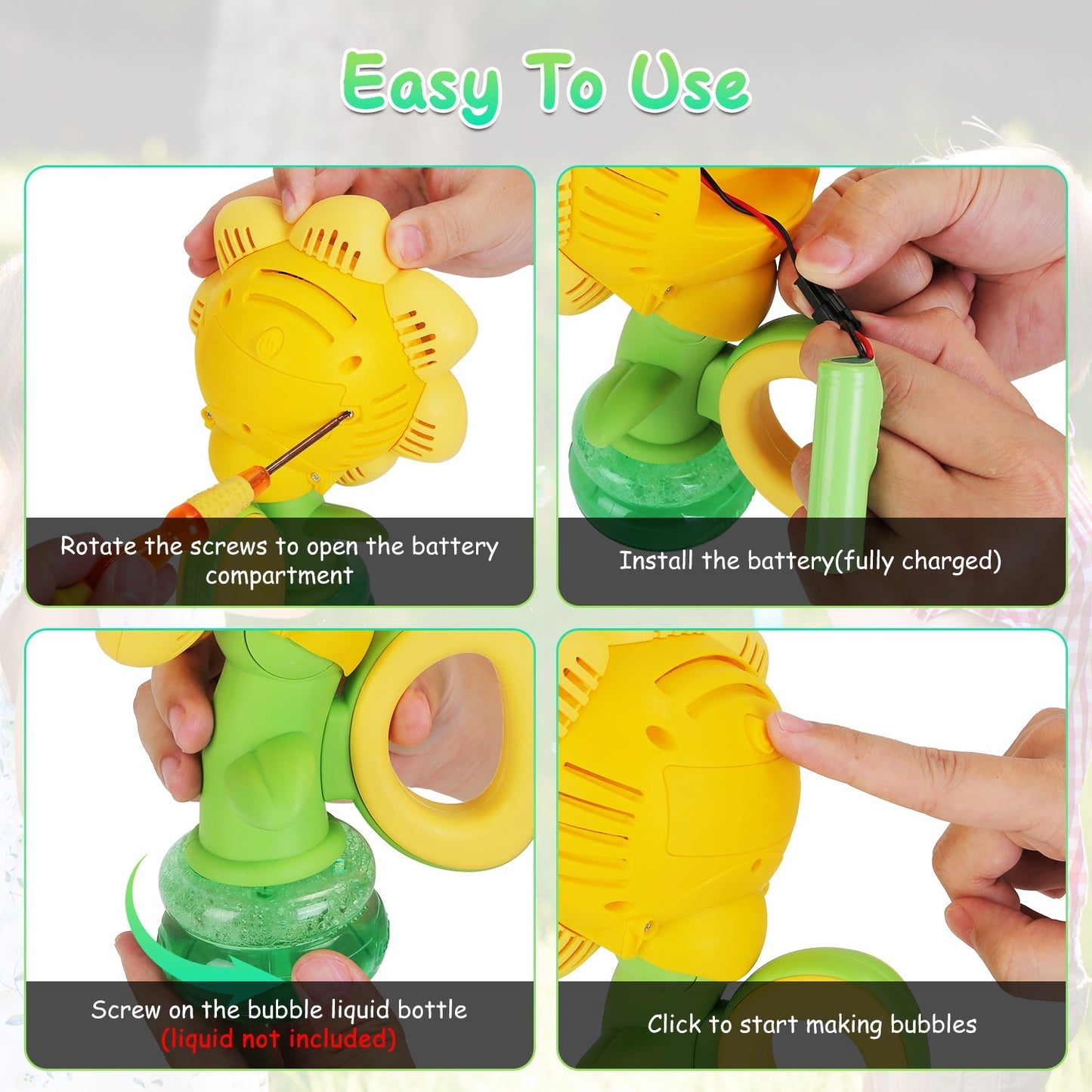 Kids Dancing Sunflower Bubble Machines | Rechargeable 2-Pack Bubble Maker with Lights, Fun Outdoor Summer Toy for Toddlers