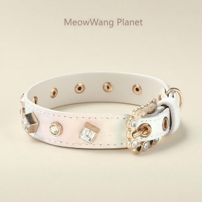 Dog Cat Collar Luxury Gemstone Pet Collar Leash Set Handcrafted Jewel Accented Necklace Style Neck Strap For Cats Small To Medium Dogs Elegant Adjustable Walking Accessory Luxury Pet Gift For Cats Dog
