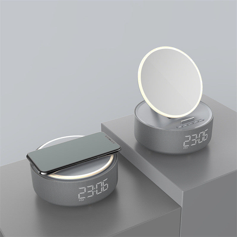 3-in-1 Smart Mirror Clock | Wireless Charger + Bluetooth Speaker + LED Night Light