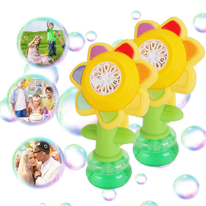 Kids Dancing Sunflower Bubble Machines | Rechargeable 2-Pack Bubble Maker with Lights, Fun Outdoor Summer Toy for Toddlers
