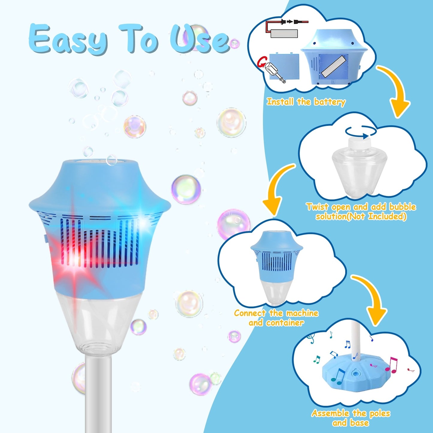 2-Pack 3-in-1 Bubble Machines | Standing Bubble Maker with Colorful Lights, Music & Adjustable Height for Parties, Weddings & Kids’ Fun