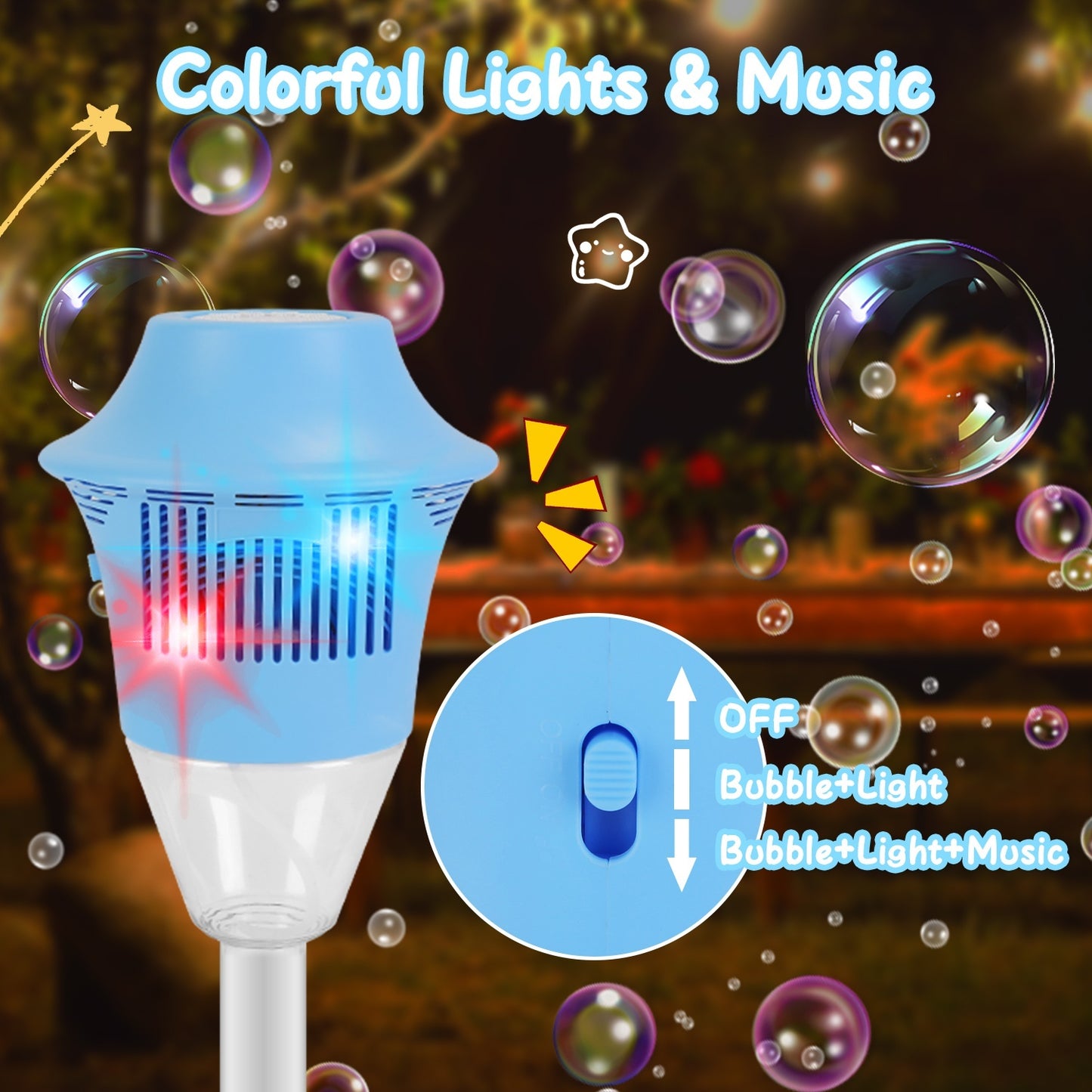 2-Pack 3-in-1 Bubble Machines | Standing Bubble Maker with Colorful Lights, Music & Adjustable Height for Parties, Weddings & Kids’ Fun
