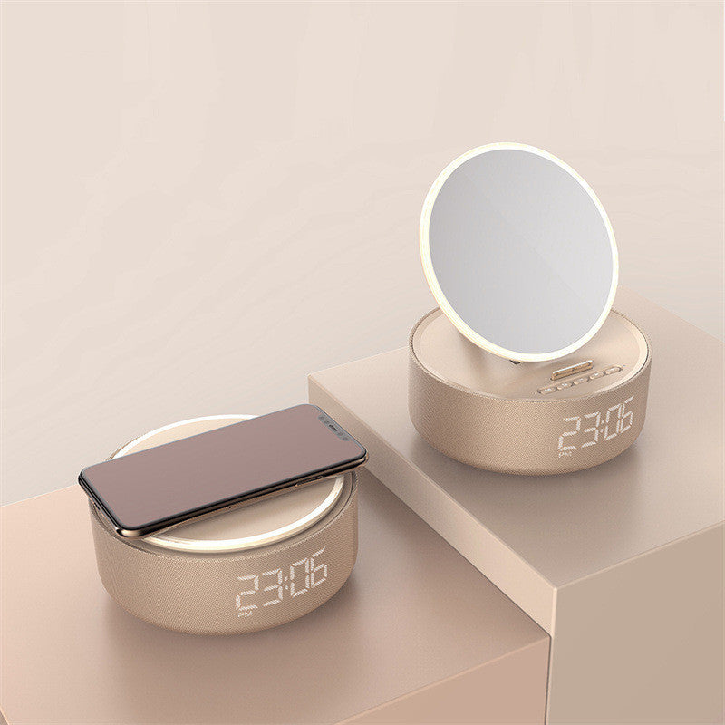 3-in-1 Smart Mirror Clock | Wireless Charger + Bluetooth Speaker + LED Night Light