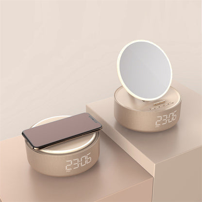 3-in-1 Smart Mirror Clock | Wireless Charger + Bluetooth Speaker + LED Night Light