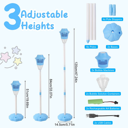 2-Pack 3-in-1 Bubble Machines | Standing Bubble Maker with Colorful Lights, Music & Adjustable Height for Parties, Weddings & Kids’ Fun