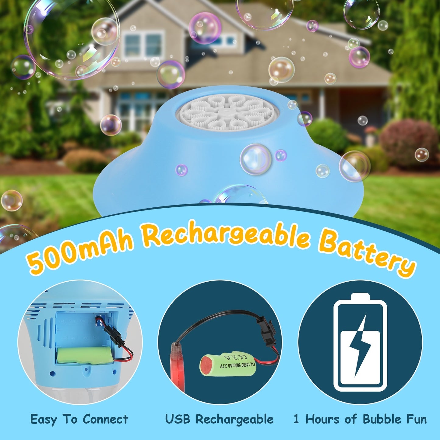 2-Pack 3-in-1 Bubble Machines | Standing Bubble Maker with Colorful Lights, Music & Adjustable Height for Parties, Weddings & Kids’ Fun