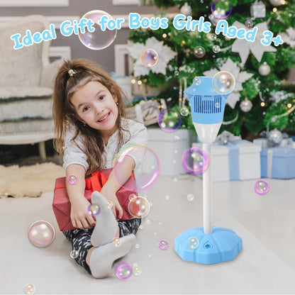 2-Pack 3-in-1 Bubble Machines | Standing Bubble Maker with Colorful Lights, Music & Adjustable Height for Parties, Weddings & Kids’ Fun