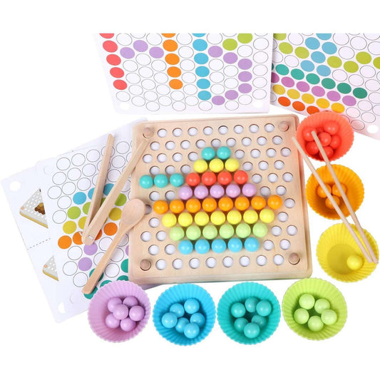 Colorful Wooden Peg Board Beads Game | Montessori Learning Toy for Toddlers, Counting & Fine Motor Educational Activity for Kids