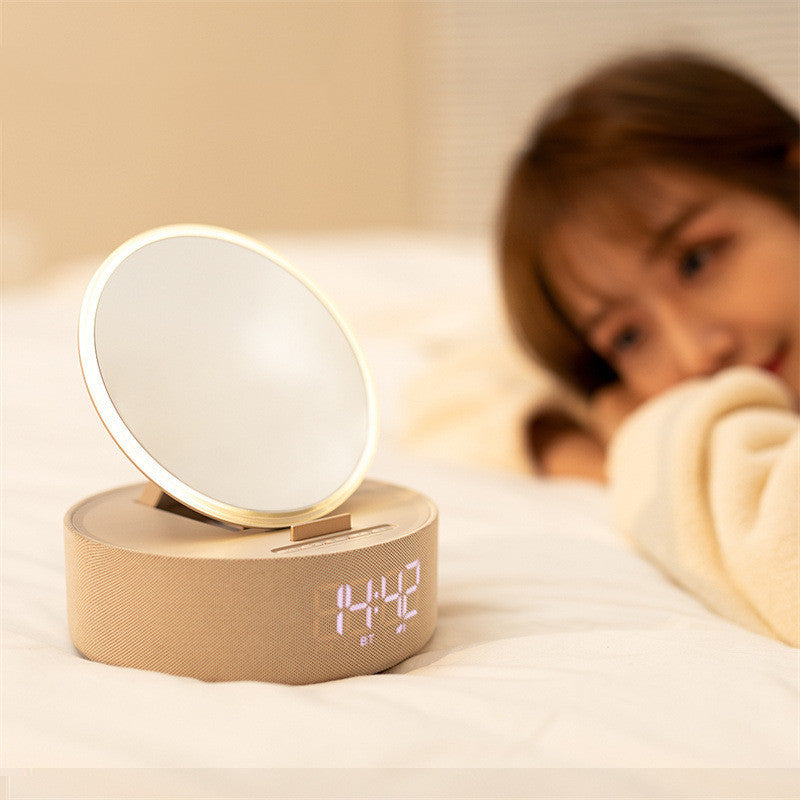 3-in-1 Smart Mirror Clock | Wireless Charger + Bluetooth Speaker + LED Night Light