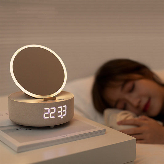 3-in-1 Smart Mirror Clock | Wireless Charger + Bluetooth Speaker + LED Night Light