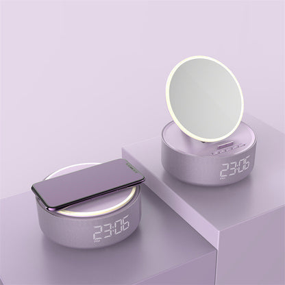 3-in-1 Smart Mirror Clock | Wireless Charger + Bluetooth Speaker + LED Night Light