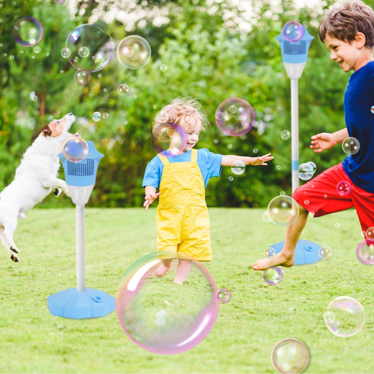 2-Pack 3-in-1 Bubble Machines | Standing Bubble Maker with Colorful Lights, Music & Adjustable Height for Parties, Weddings & Kids’ Fun