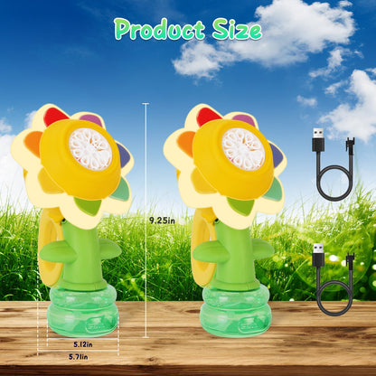 Kids Dancing Sunflower Bubble Machines | Rechargeable 2-Pack Bubble Maker with Lights, Fun Outdoor Summer Toy for Toddlers
